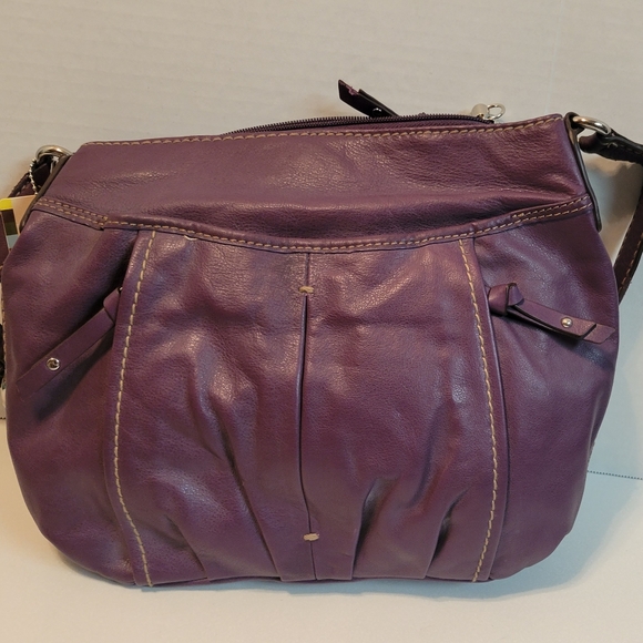 Tignanello Classic Purple Leather Convertible Crossbody Bag Adjustable Purse - Picture 3 of 14
